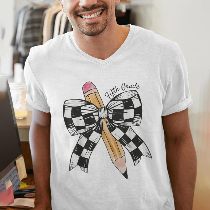 Back To School Hello Fifth Grade Teacher Coquette Pencil Bow Men's V-Neck T-Shirt, funny gift Back To School Hello Fifth Grade Teacher Coquette Pencil Bow Men's V-Neck T-Shirt, funny gift