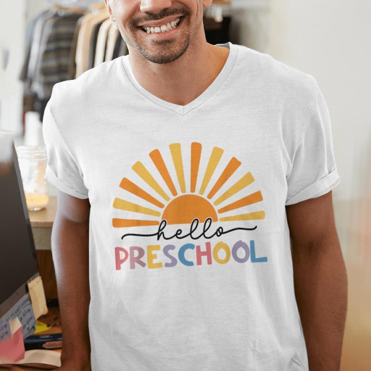Back To School Hello Preschool For Kids Teacher Women Men's V-Neck T-Shirt, funny gift Back To School Hello Preschool For Kids Teacher Women Men's V-Neck T-Shirt, funny gift