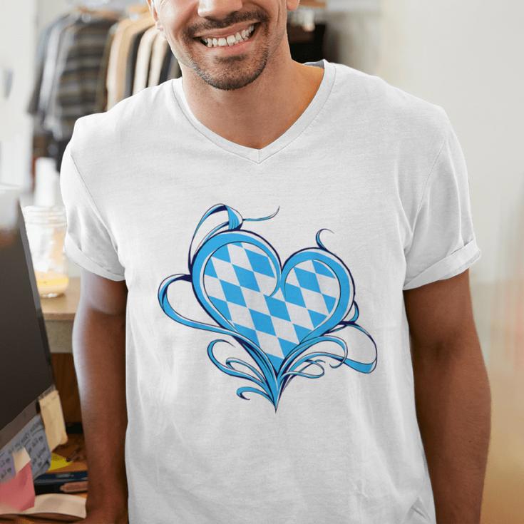 Bavarian Flag As Heart Blue Diamond Bavaria Men's V-Neck T-Shirt, funny gift
