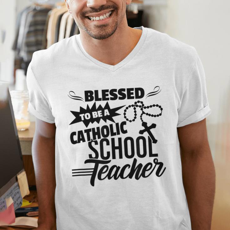 Blessed To Be A Catholic School Teacher Christian Teaching Men's V-Neck T-Shirt, funny gift