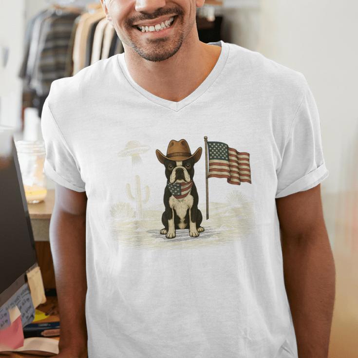 Boston Terrier 4th Of July US American Flag Dog Patriotic Men's V-Neck T-Shirt, Patriotic Boston Terrier Shirts, American Boston Terrier Shirts, Boston Terrier 4th Of July Shirts, funny gift