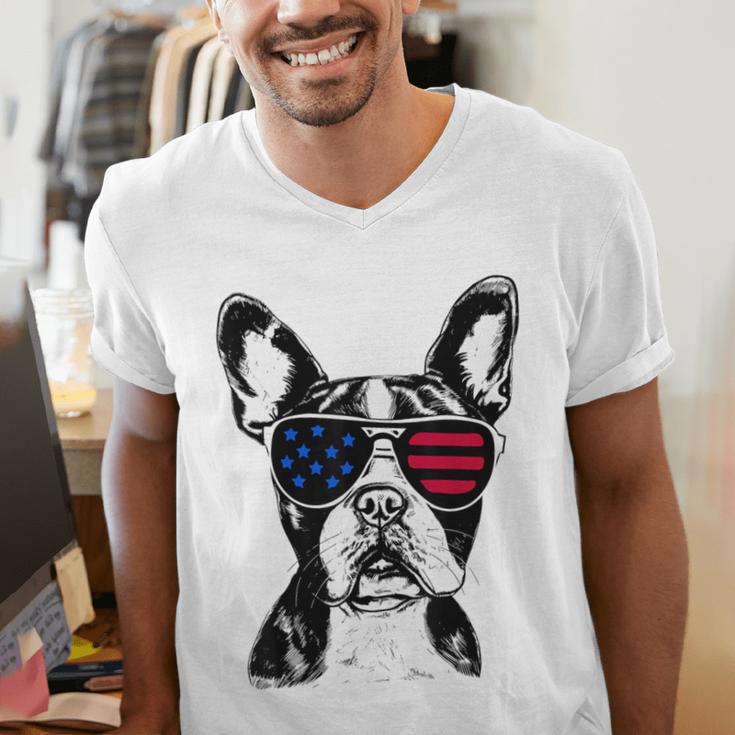 Boston Terrier Dog 4th July America USA Flag Men Women Kids Men's V-Neck T-Shirt, Boston Terrier 4th Of July Shirts, funny gift