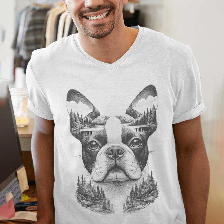 Boston Terrier Dog Bostie Nature Memorial Idea Men Women Men's V-Neck T-Shirt, funny gift