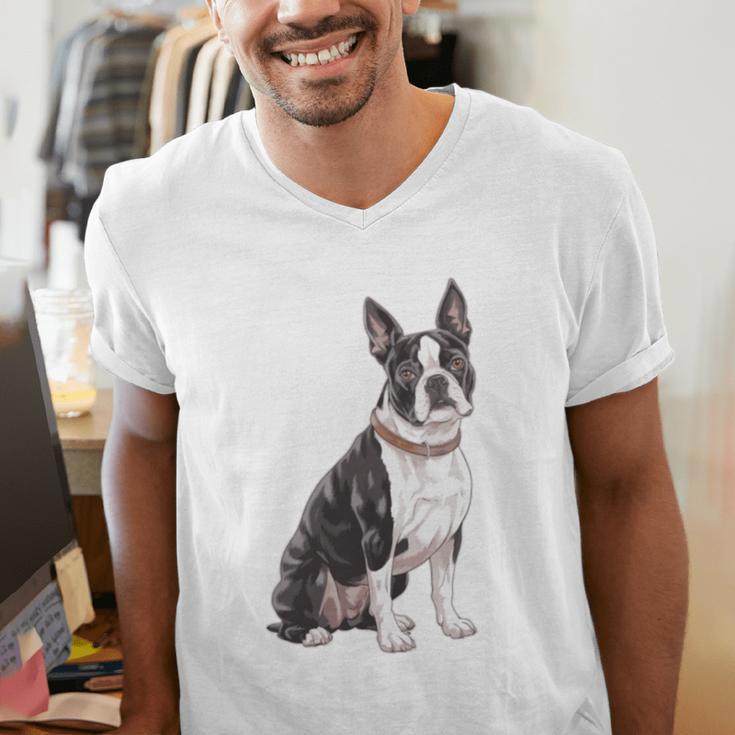 Boston Terrier Dog Dad Boston Terrier Dog Lovers Men's V-Neck T-Shirt, Boston Terrier Dad Shirts, funny gift