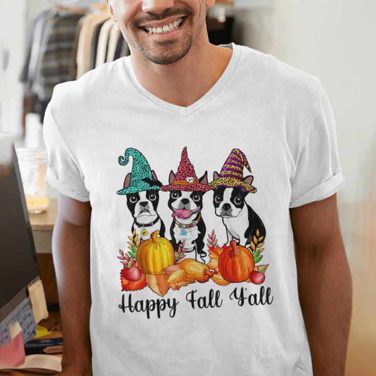 Boston Terrier Dog Lover Fall Ya'Ll Halloween Costume Men Women Men's V-Neck T-Shirt, Boston Terrier Halloween Shirts, funny gift