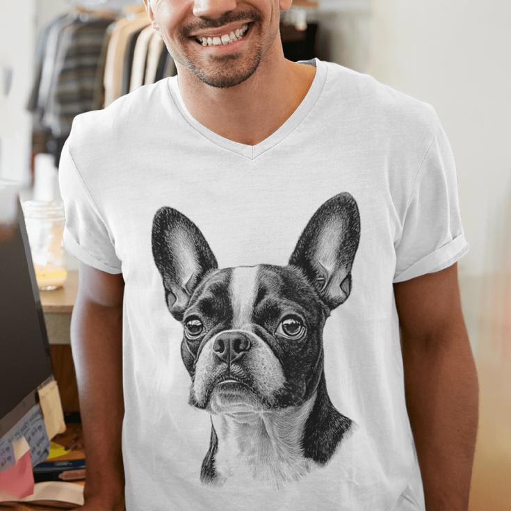 Boston Terrier Dog Motif Pet Illustration Boston Terrier For Men Women Kids Men's V-Neck T-Shirt, funny gift