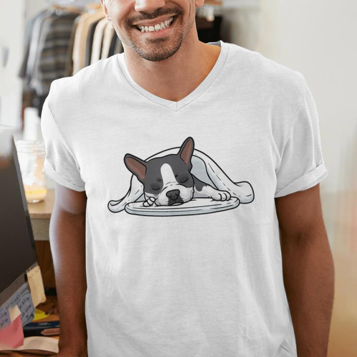 Boston Terrier Dog Official Sleeping Men Women Girls Kids Men's V-Neck T-Shirt, funny gift