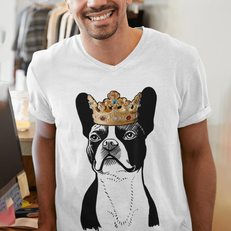Boston Terrier Dog Wearing Crown For Men Women Girls Kids Men's V-Neck T-Shirt, funny gift