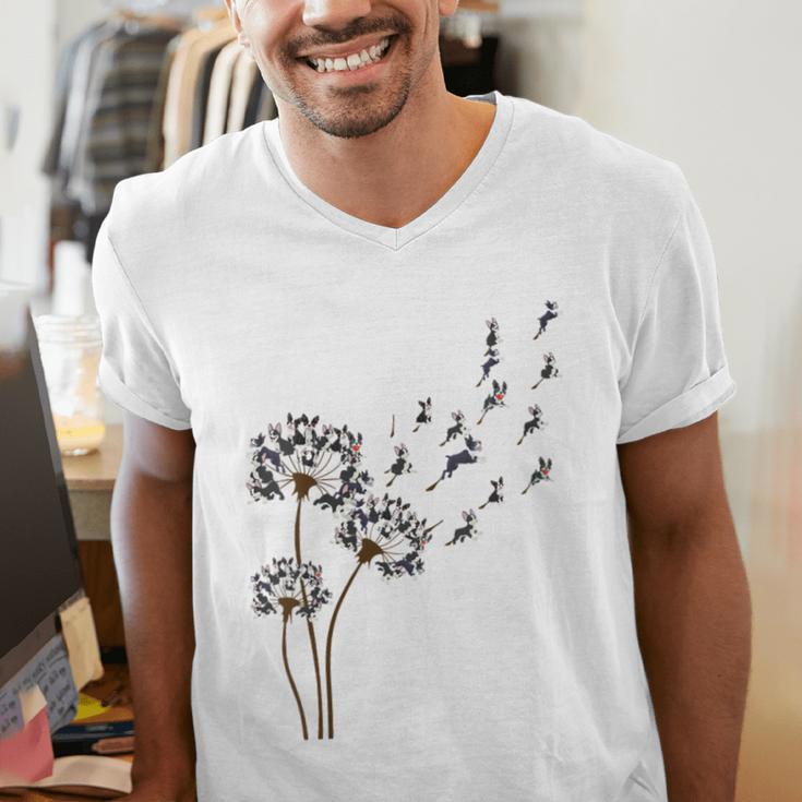 Boston Terrier Flower Fly Dandelion Dog Lover Dog Dad Men's V-Neck T-Shirt, Boston Terrier Dad Shirts, funny gift