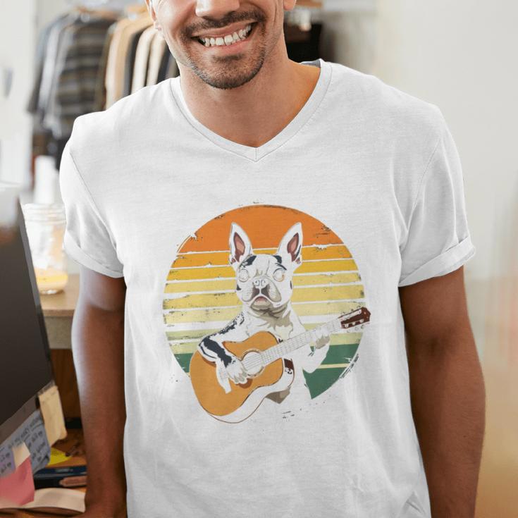 Boston Terrier Guitar Retro Men's V-Neck T-Shirt, funny gift