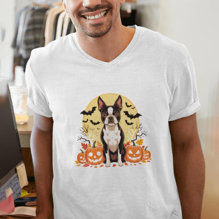 Boston Terrier Halloween Dog Lover Pumpkin Costume Men's V-Neck T-Shirt, Boston Terrier Halloween Shirts, funny gift