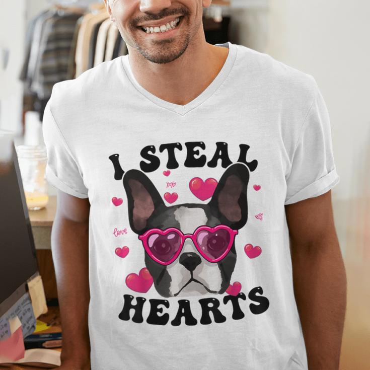 Boston Terrier Heart Glasses Girls Bostie Valentines Day Men's V-Neck T-Shirt, funny gift