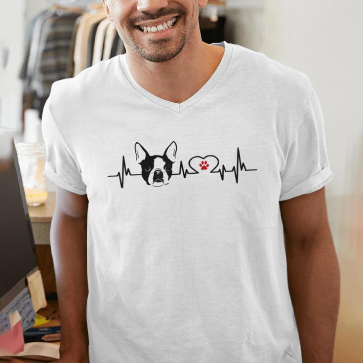 Boston Terrier Heartbeat Heart Line Men's V-Neck T-Shirt, funny gift