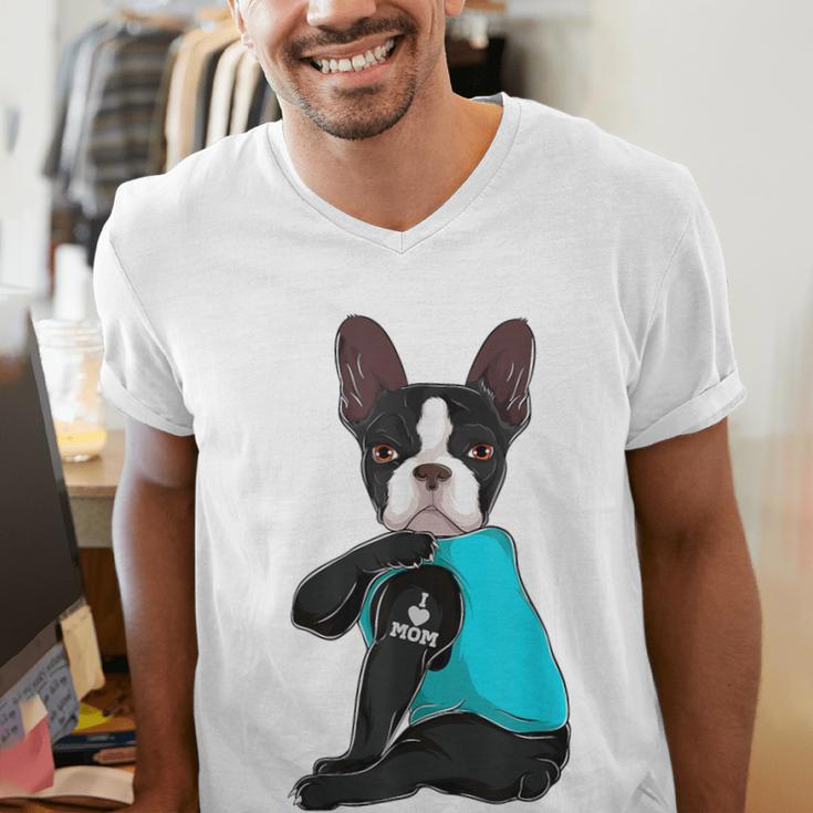 Boston Terrier I Love Mom Apparel Men's V-Neck T-Shirt, Boston Terrier Mom Shirts, funny gift