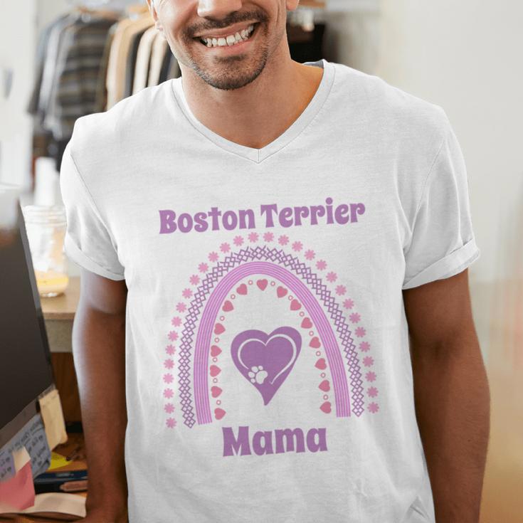 Boston Terrier Mama Cute Rainbow Paw Heart Shape Men's V-Neck T-Shirt, funny gift
