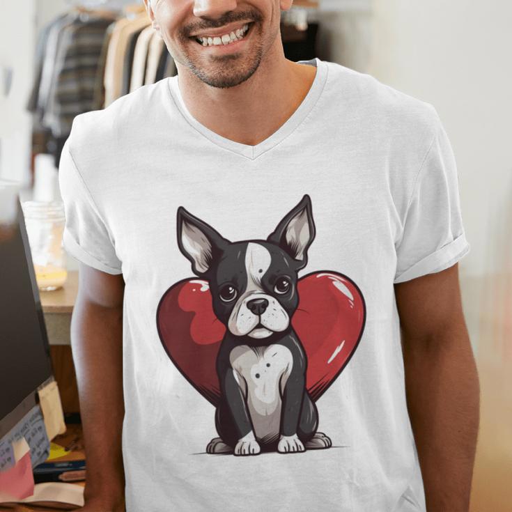 Boston Terrier Mom Dad Bostie Dog Lover Valentines Day Men's V-Neck T-Shirt, Boston Terrier Dad Shirts, Boston Terrier Mom Shirts, funny gift