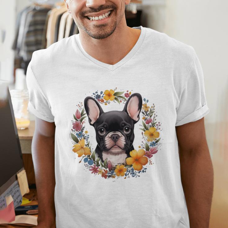 Boston Terrier Mom Floral Bostie Dog Lover Flowers Cute Men's V-Neck T-Shirt, Boston Terrier Mom Shirts, funny gift