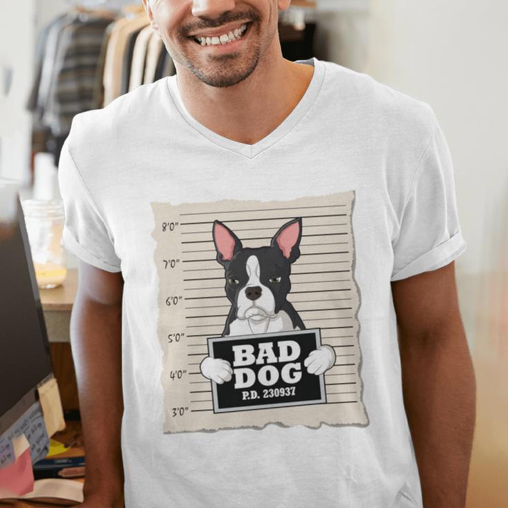 Boston Terrier Mug Shot Guilty Dog Men's V-Neck T-Shirt, funny gift