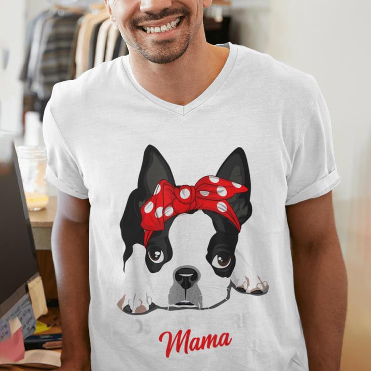 Boston Terrier Mum Dog Woman Idea Men's V-Neck T-Shirt, funny gift