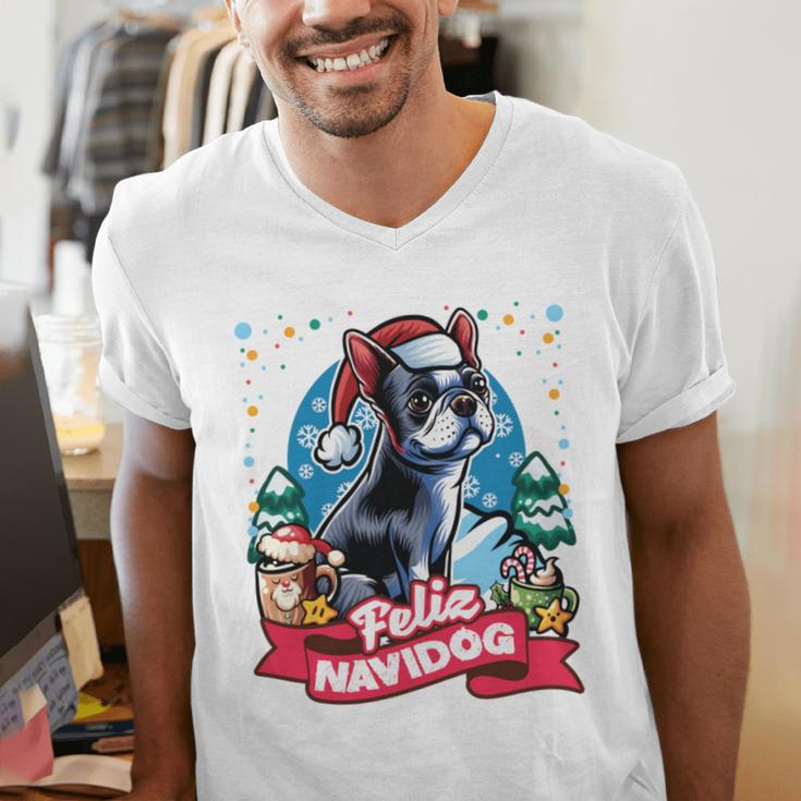 Boston Terrier Santa Claus Coffee Mug Merry Christmas Dogs Men's V-Neck T-Shirt, Boston Terrier Christmas Shirts, funny gift