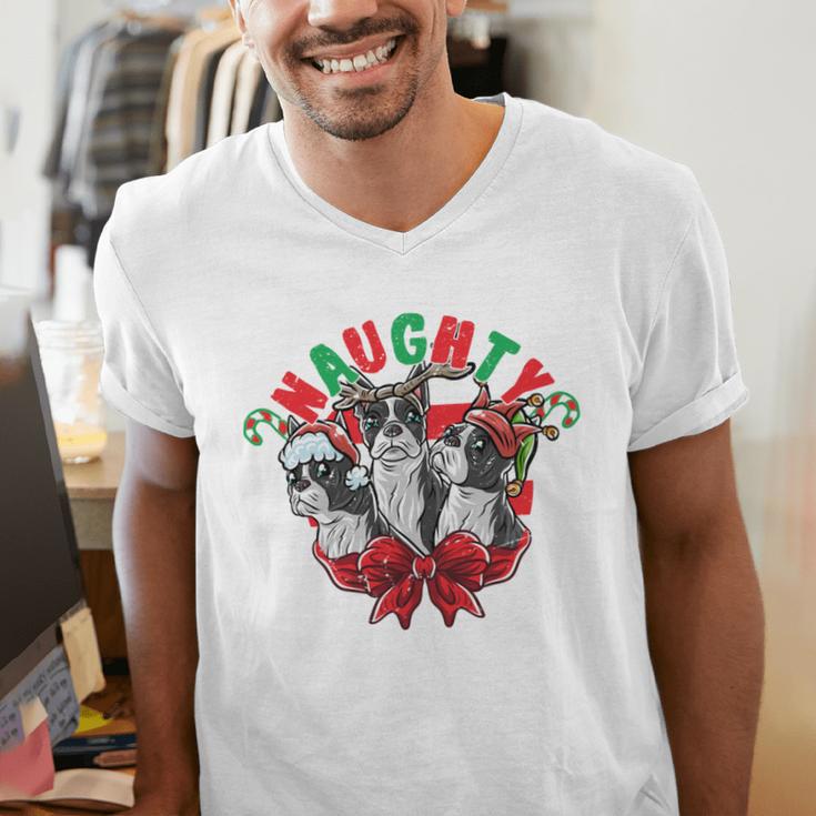 Boston Terrier Santa Claus Elf Reindeer Christmas Dog X-Mas Men's V-Neck T-Shirt, Boston Terrier Christmas Shirts, funny gift