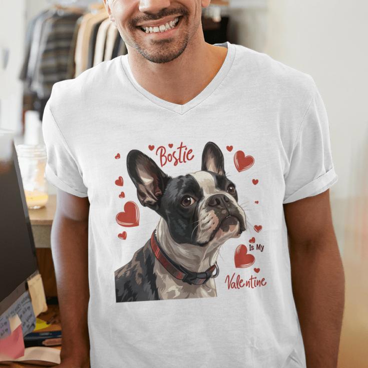Boston Terrier Is My Valentine Cute Pet Dog Owner Valentine Men's V-Neck T-Shirt, funny gift