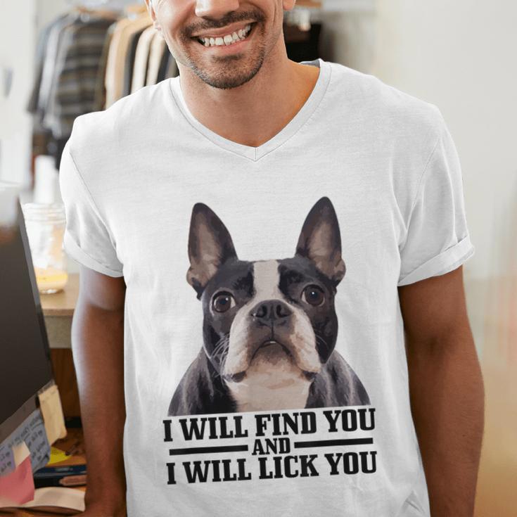 Boston Terrier Will Find And Lick You Bostie Mom Men's V-Neck T-Shirt, Boston Terrier Mom Shirts, funny gift
