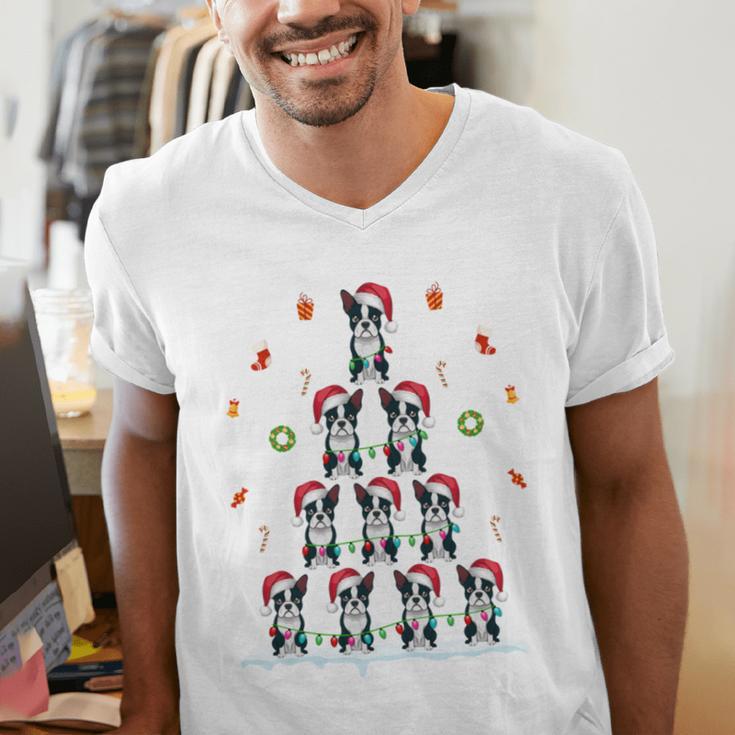Boston Terrier Xmas Tree Lights For Men Women Boston Terrier Men's V-Neck T-Shirt, funny gift