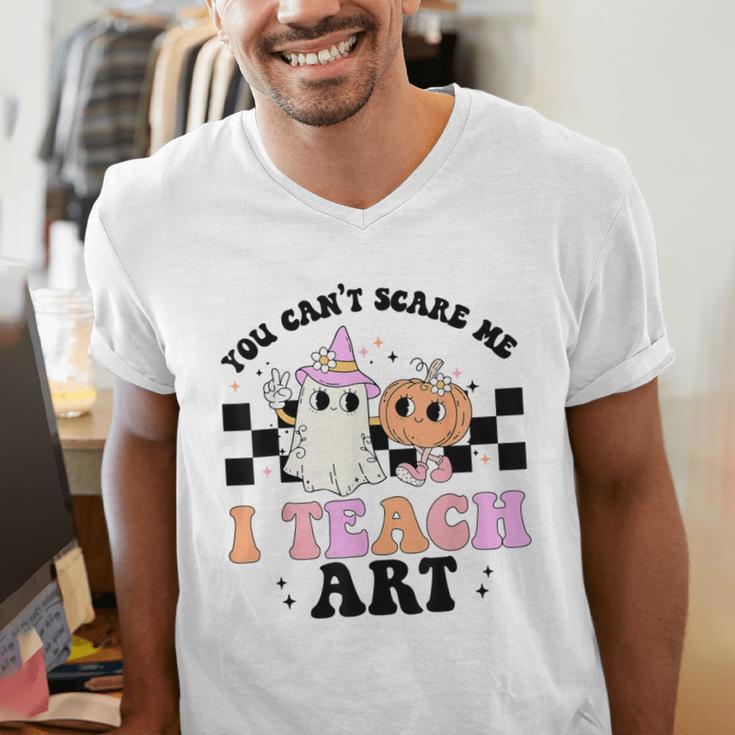 You Can't Scare Me I Teach Art Retro Teacher Ghost Halloween Men's V-Neck T-Shirt, funny gift