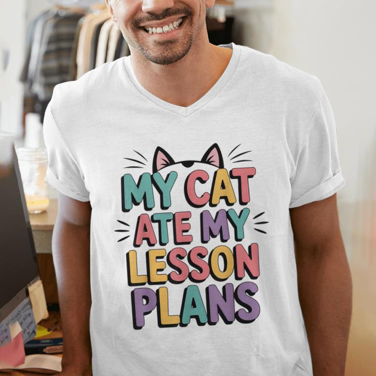 My Cat Ate My Lesson Plans Teacher Cat Humor Men's V-Neck T-Shirt, funny gift My Cat Ate My Lesson Plans Teacher Cat Humor Men's V-Neck T-Shirt, funny gift