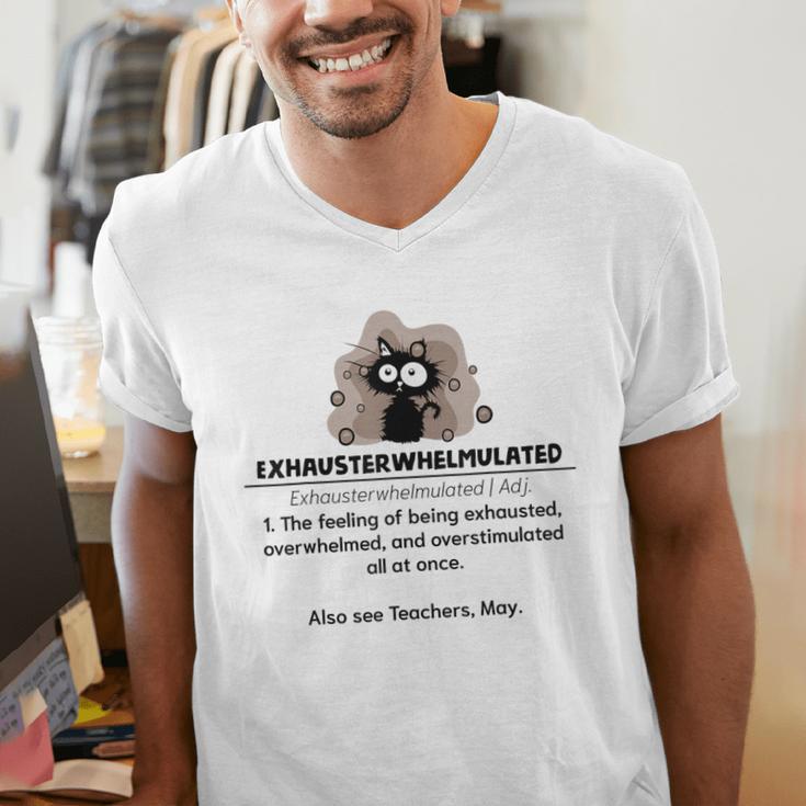 Cat Exhausted Teacher Exhausterwhelmulated Definition Men's V-Neck T-Shirt, funny gift Cat Exhausted Teacher Exhausterwhelmulated Definition Men's V-Neck T-Shirt, funny gift