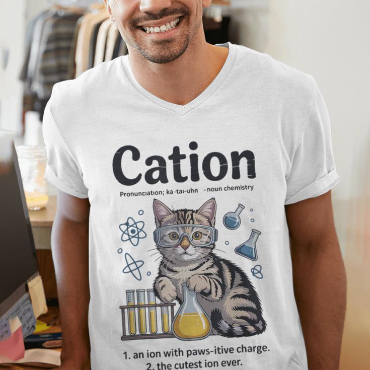 Cation Shirt Cat Science Chemistry Teacher Chemist Pun Men's V-Neck T-Shirt, Science Teacher Shirts, funny gift