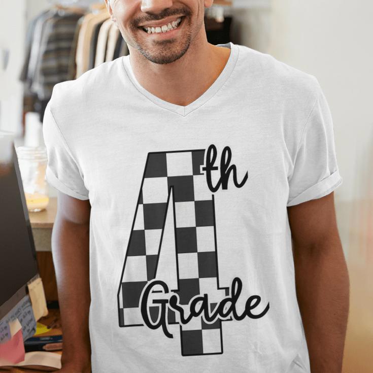 Checkered Fourth Grade Back To School Teachers Students Men's V-Neck T-Shirt, funny gift