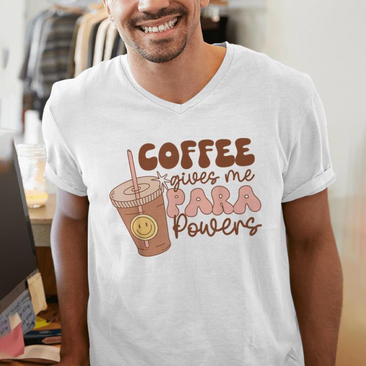 Coffee Gives Me Para Powers Parapro Teacher Squad Men's V-Neck T-Shirt, funny gift Coffee Gives Me Para Powers Parapro Teacher Squad Men's V-Neck T-Shirt, funny gift
