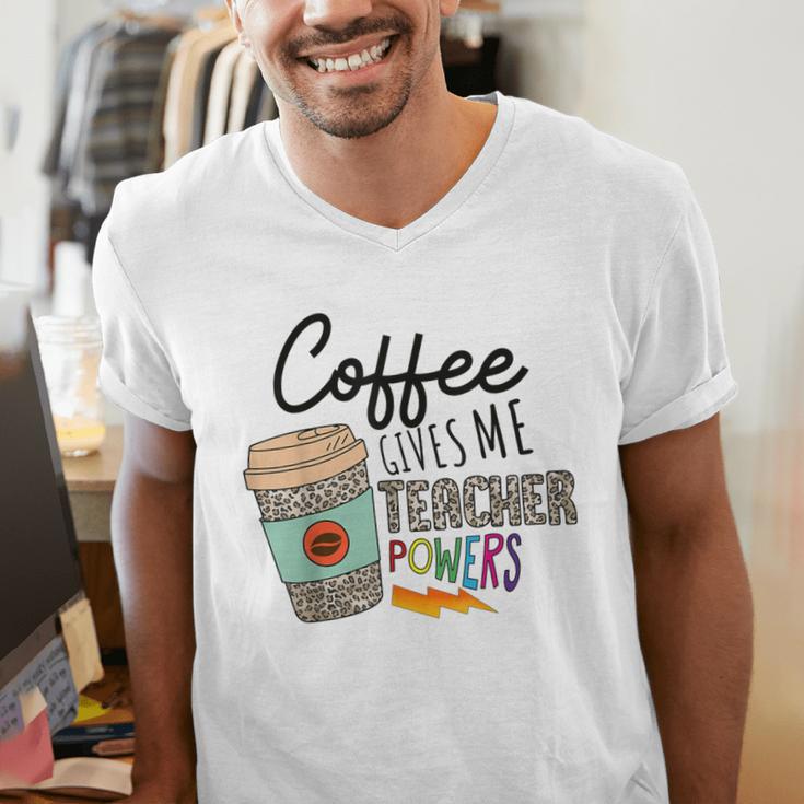 Coffee Gives Me Teacher Power Teacher Elementary Women Men's V-Neck T-Shirt, funny gift Coffee Gives Me Teacher Power Teacher Elementary Women Men's V-Neck T-Shirt, funny gift