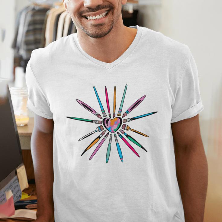 Cool Brush Heart Shape Art Teacher Paint For Artist Painter Men's V-Neck T-Shirt, funny gift