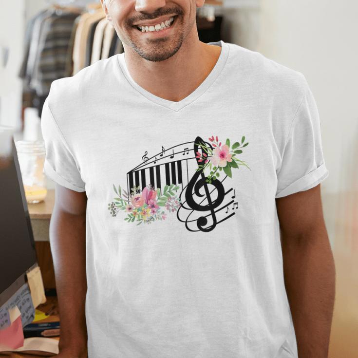 Cut Music Teacher Shirt With a Piano Keys Notes And Flowers Men's V-Neck T-Shirt, funny gift Cut Music Teacher Shirt With a Piano Keys Notes And Flowers Men's V-Neck T-Shirt, funny gift