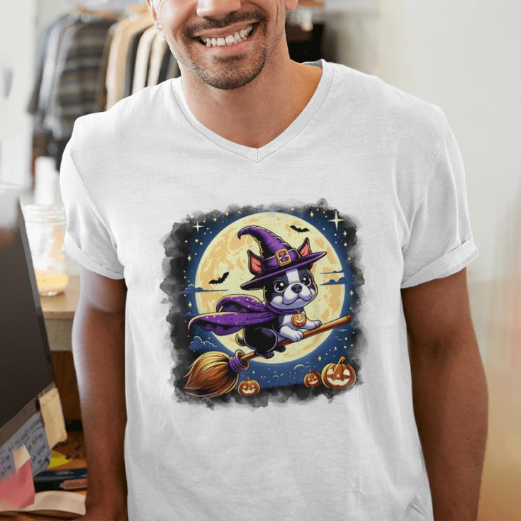 Cute Boston Terrier Halloween Costume Dog Lover Women Girls Men's V-Neck T-Shirt, Boston Terrier Halloween Shirts, funny gift