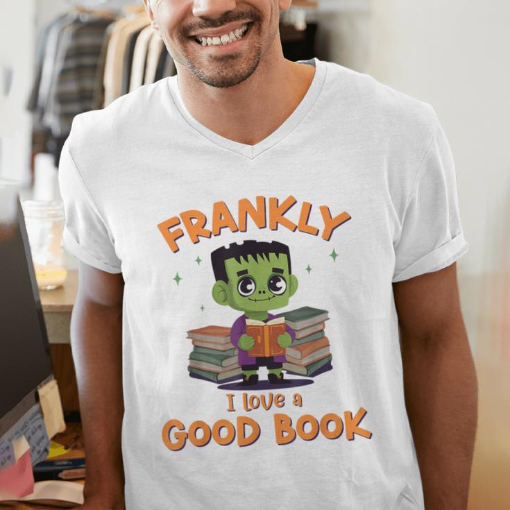 Cute Halloween Teacher Librarian Frankenstein Reading Books Men's V-Neck T-Shirt, funny gift Cute Halloween Teacher Librarian Frankenstein Reading Books Men's V-Neck T-Shirt, funny gift