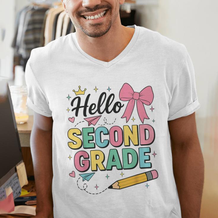 Cute Hello Second Grade Back To School Coquette Teacher Girl Men's V-Neck T-Shirt, funny gift Cute Hello Second Grade Back To School Coquette Teacher Girl Men's V-Neck T-Shirt, funny gift
