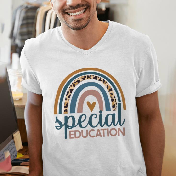 Cute Special Education Leopard Print SPED Teacher Idea Men's V-Neck T-Shirt, funny gift