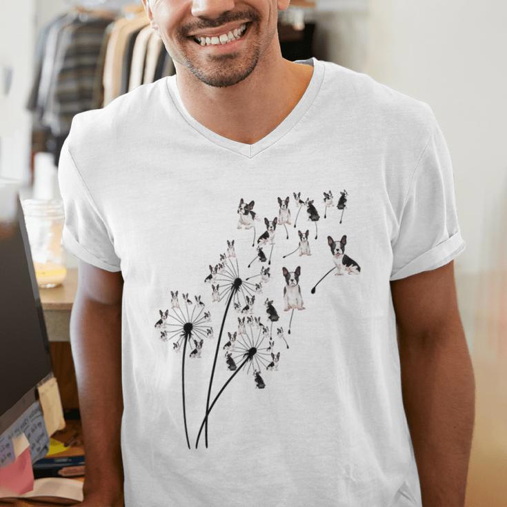 Dandelion Boston Terrier Flower Floral Bostie Tree Men's V-Neck T-Shirt, funny gift