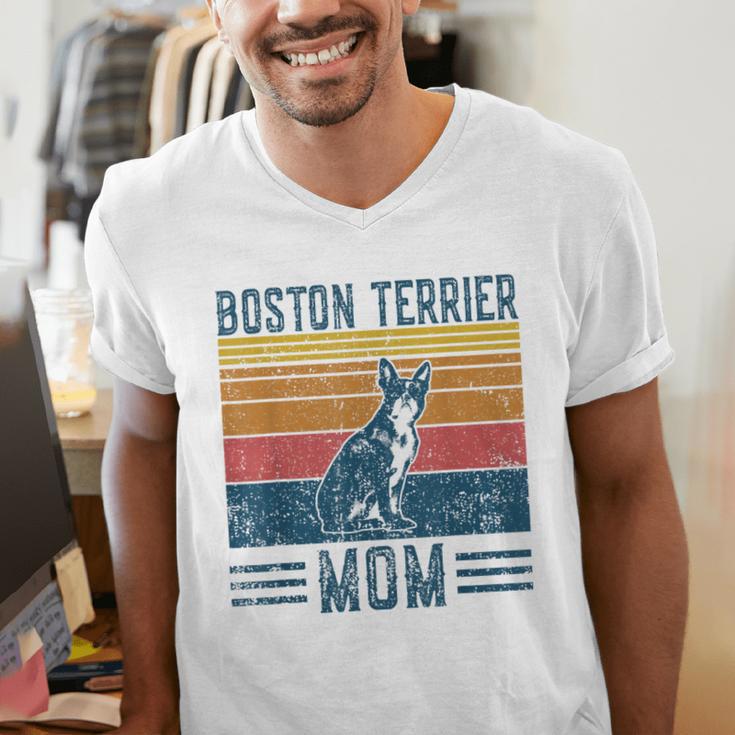 Dog Boston Terrier Mom Vintage Boston Terrier Mom Men's V-Neck T-Shirt, Boston Terrier Mom Shirts, funny gift