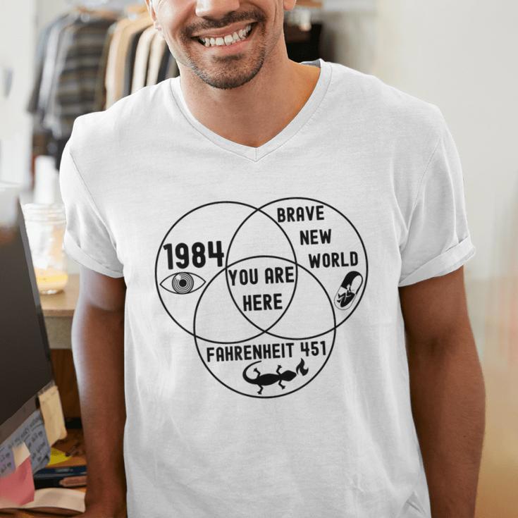 You Are Here Dystopian Venn Diagram English Teacher Bk Men's V-Neck T-Shirt, English Teacher Shirts, funny gift You Are Here Dystopian Venn Diagram English Teacher Bk Men's V-Neck T-Shirt, English Teacher Shirts, funny gift
