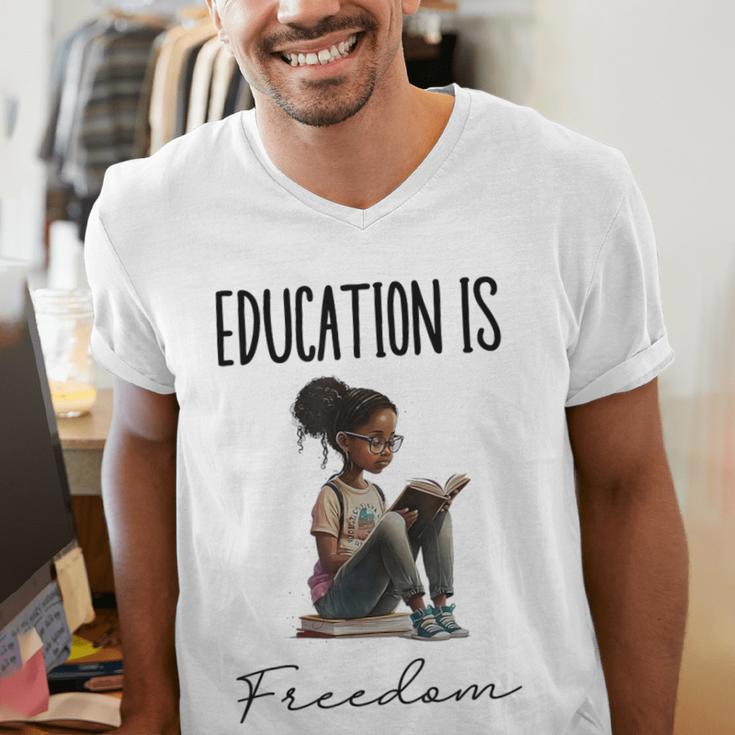 Education Is Freedom Teacher Books Black History Month Men's V-Neck T-Shirt, History Teacher Shirts, funny gift Education Is Freedom Teacher Books Black History Month Men's V-Neck T-Shirt, History Teacher Shirts, funny gift