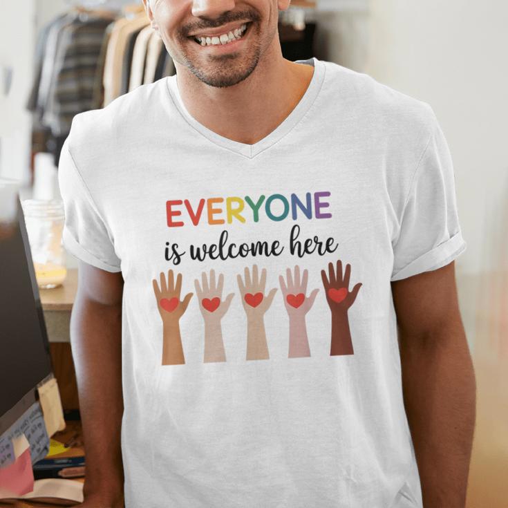 Everyone Is Welcome Here Idaho Teacher Men's V-Neck T-Shirt, funny gift