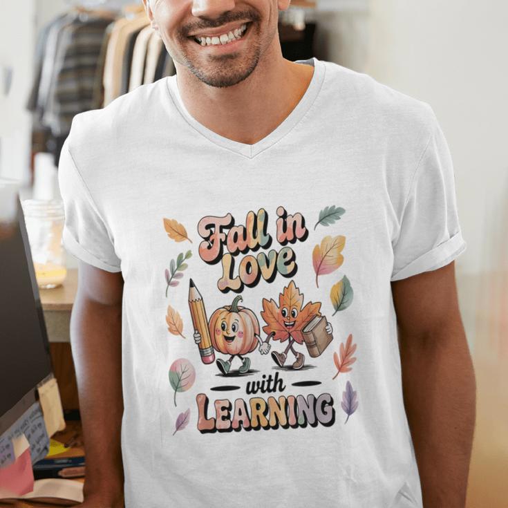 Fall In Love With Learning Teacher Autumn School Men's V-Neck T-Shirt, funny gift Fall In Love With Learning Teacher Autumn School Men's V-Neck T-Shirt, funny gift
