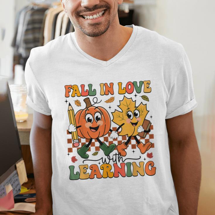 Fall In Love With Learning Thanksgiving Teacher Student Men's V-Neck T-Shirt, funny gift Fall In Love With Learning Thanksgiving Teacher Student Men's V-Neck T-Shirt, funny gift