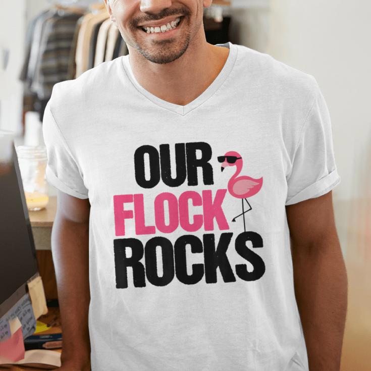 Our Flock Rocks Flamingo Mother's Day Teacher Men's V-Neck T-Shirt, funny gift