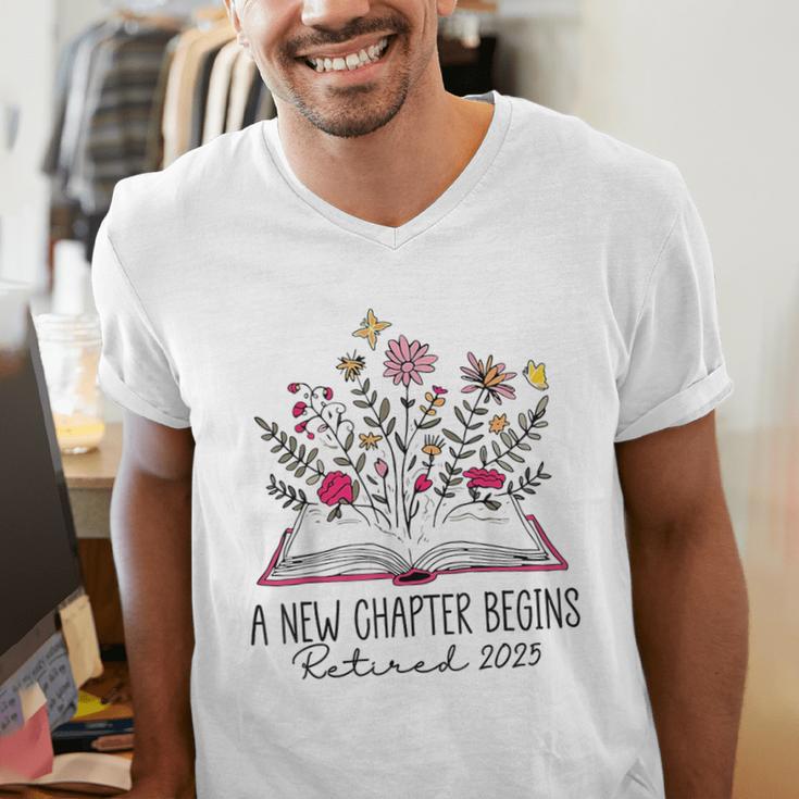 Floral Book a New Chapter Begins Retired Retirement Teacher Men's V-Neck T-Shirt, funny gift Floral Book a New Chapter Begins Retired Retirement Teacher Men's V-Neck T-Shirt, funny gift
